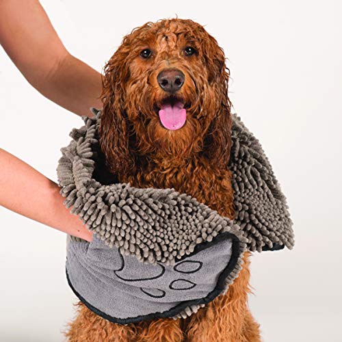 Dog Gone Smart Shammy Dog Towels For Drying Dogs - Heavy Duty Soft Microfiber Bath Towel - Super Absorbent. Quick Drying. & Machine Washable - Must Have Dog & Cat Bathing Supplies | Grey 13x31