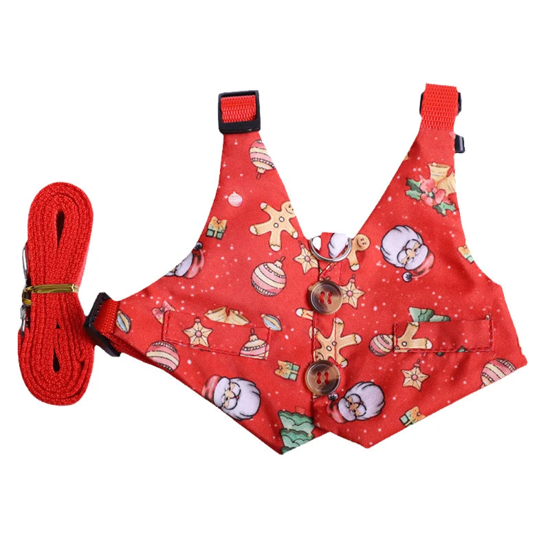 Cute Print Littel Cat Rabbit Harness and Leash Set Outdoor Walking Pet Harnesses for Small Animals Rabbits Teacup Dogs Clothes