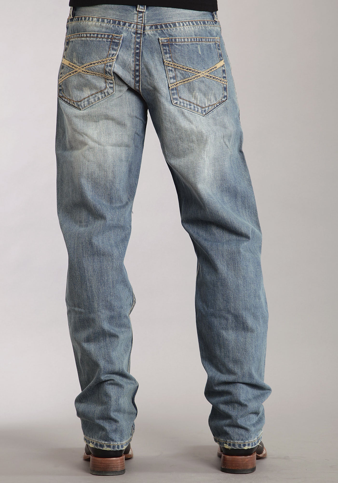 Mens Stetson Blue Cotton Blend Medium Wash Straight Leg Relaxed Jeans