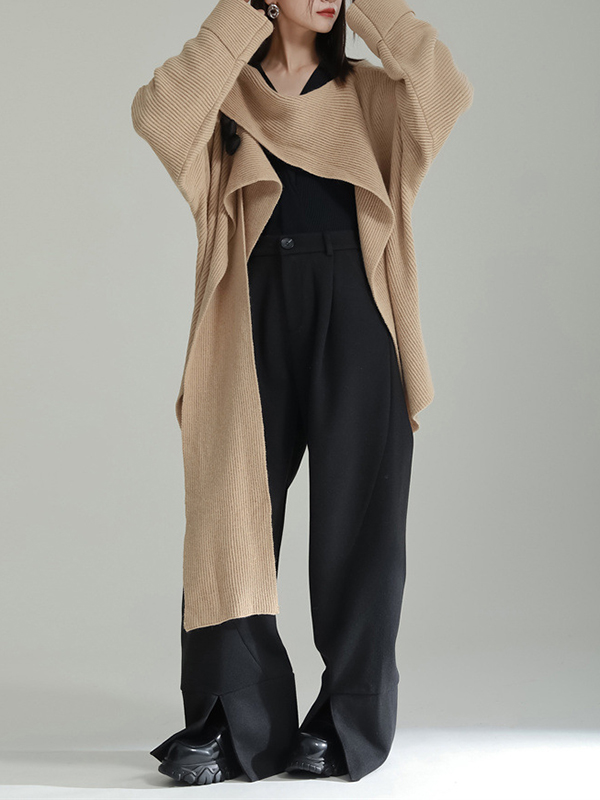 High-Low Long Sleeves Asymmetric Three-Dimensional Flower Round-Neck Cardigan Tops