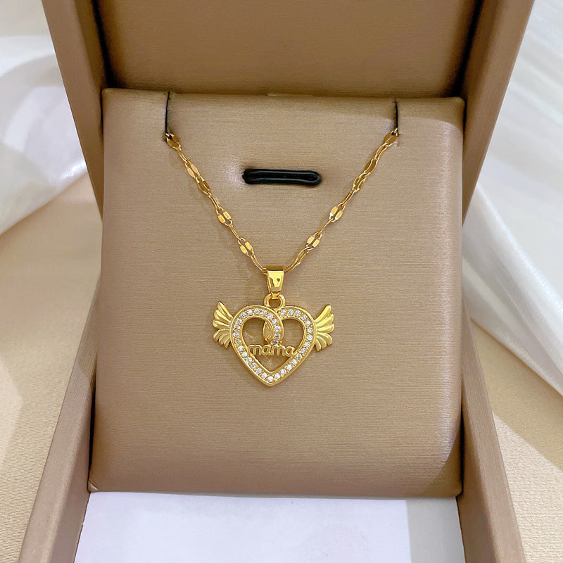 Cartoon East Asia Symbol Lucky Cat Geometric Titanium Steel Diamond Inlay Necklaces