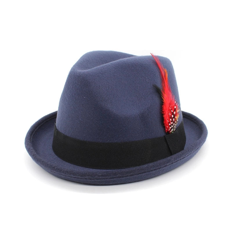 New Small Felt Hat  Gentleman Fedora Small Bowler Hat Office Panama Hat Feather Belt Jazz Hat
