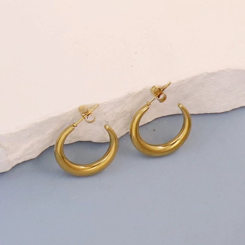 1 Pair Minimalist Pentagram Round Solid Color Plating 304 Stainless Steel 18K Gold Plated Earrings