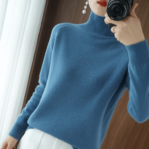 Women;S Solid Turtleneck Cashmere Knit Sweater