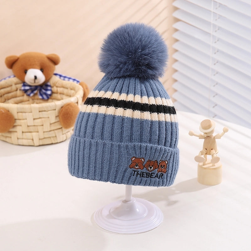 Children Unisex Cartoon Style Cute Letter Stripe Bear Wool Cap