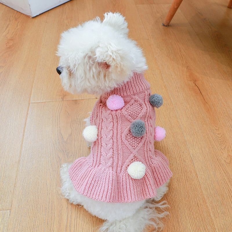 Wool Plush Ball Puppy Sweater Dress