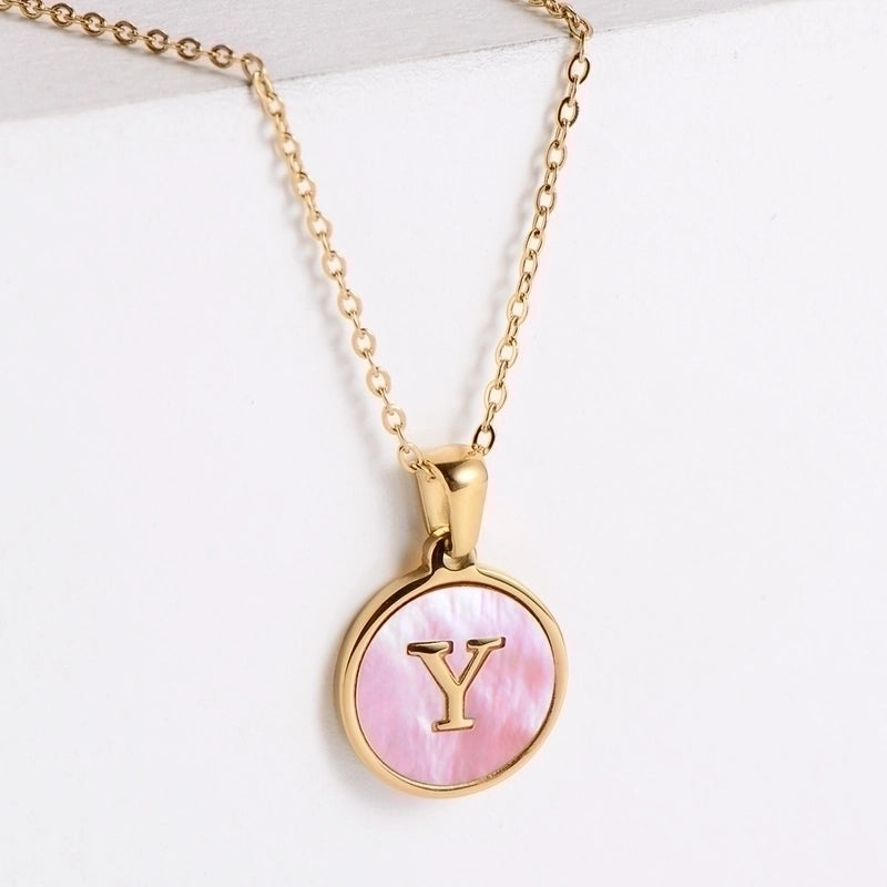 304 Stainless Steel 18K Gold Plated Fashion Plating Letter Shell Pendant Necklace