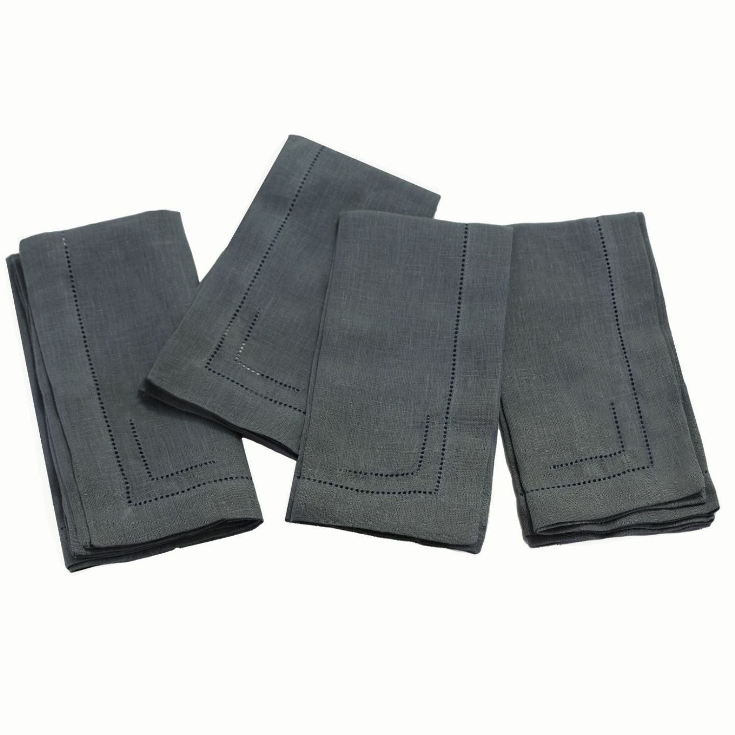 Charcoal Gray 100% Linen Incomplete Hemstitch Napkins