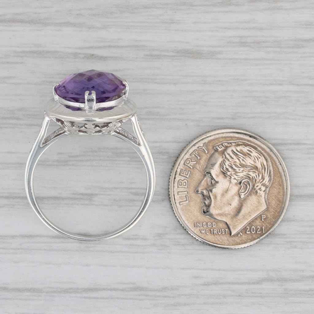2.60ct Oval Amethyst Solitaire Ring Sterling Silver Size 6 Floral Accents