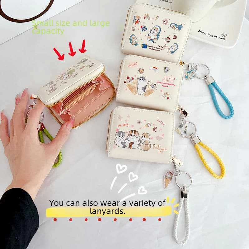 Wallet Card Bag Integrated Cute Women's Cat Cat Cartoon Large Capacity Small Korean Style Anti-degaussing