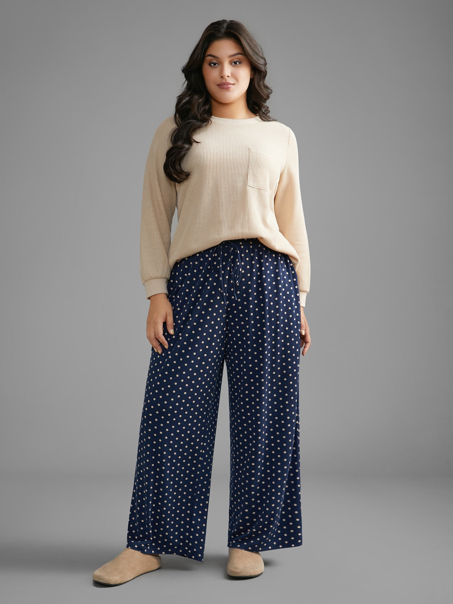 Polka Dot Drawstring Elastic Waist Lounge Bottoms