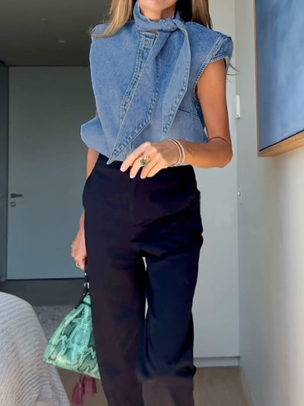 Loose Short Sleeves Split-Joint Round-Neck Blouses&Shirts Tops