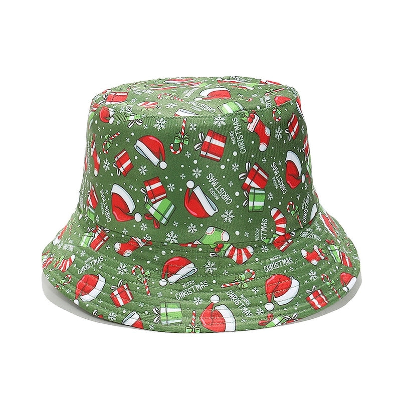 Women's Casual Santa Claus Snowman Printing Wide Eaves Bucket Hat