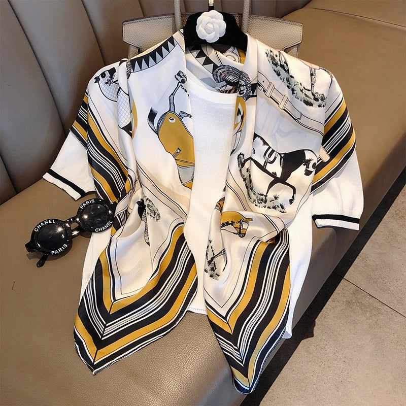 Women's Elegant Vacation Stripe Flower Polyester Silk Scarf