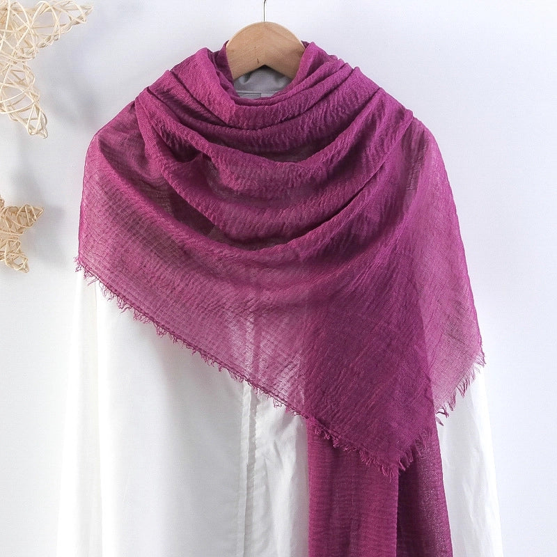 Hot Selling Solid Color Pleated Cotton And Linen Scarf Women's Bag Headscarf Crumpled Hair Fringe Bubble Scarf Women's Scarf Cover Head