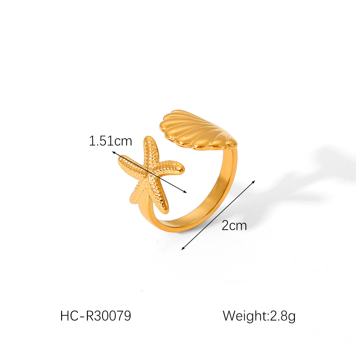 Ocean Style Stainless Steel Starfish Shell Open Ring Female Ring Titanium Steel Bracelet