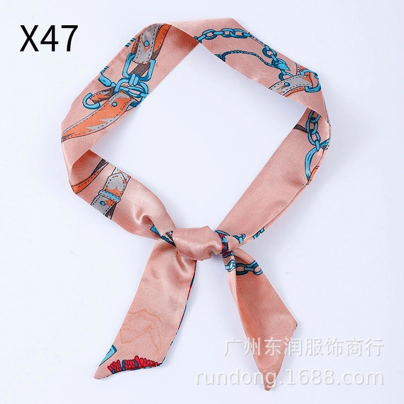 Silk Scarf Long Beveled Small Silk Scarf Double-layer Hair Belt Ribbon Decoration Tie Bag Hand Gift Box Silk Scarf