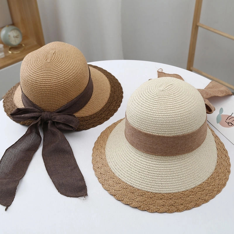 Women's Beach Color Block Patchwork Flat Eaves Sun Hat