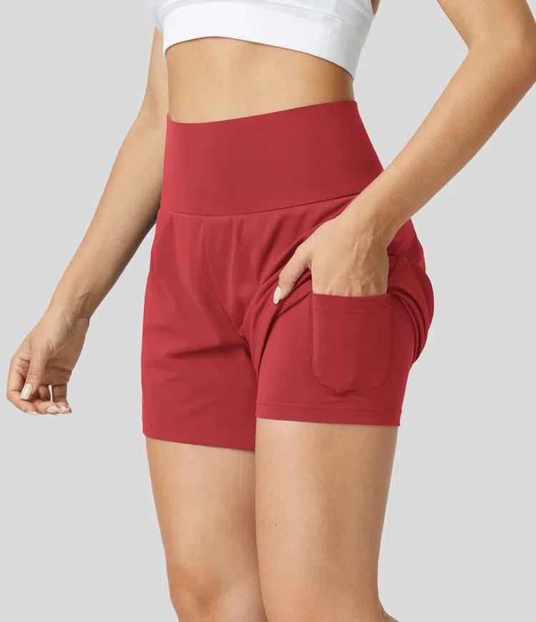 ⚡7 Packs for $24.98⚡Super High Waisted Back Pocket & Side Hidden Pocket 2-in-1 Yoga Shorts, 7/14 Color Sets