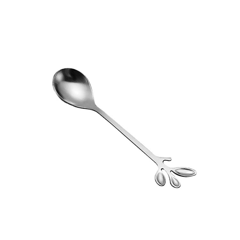 Stainless Steel Creative Leaf Spoon Fork Coffee Spoon Dessert Spoon Gold-plated Fruit Fork Honey Mixing Spoon Ice Cream Spoon