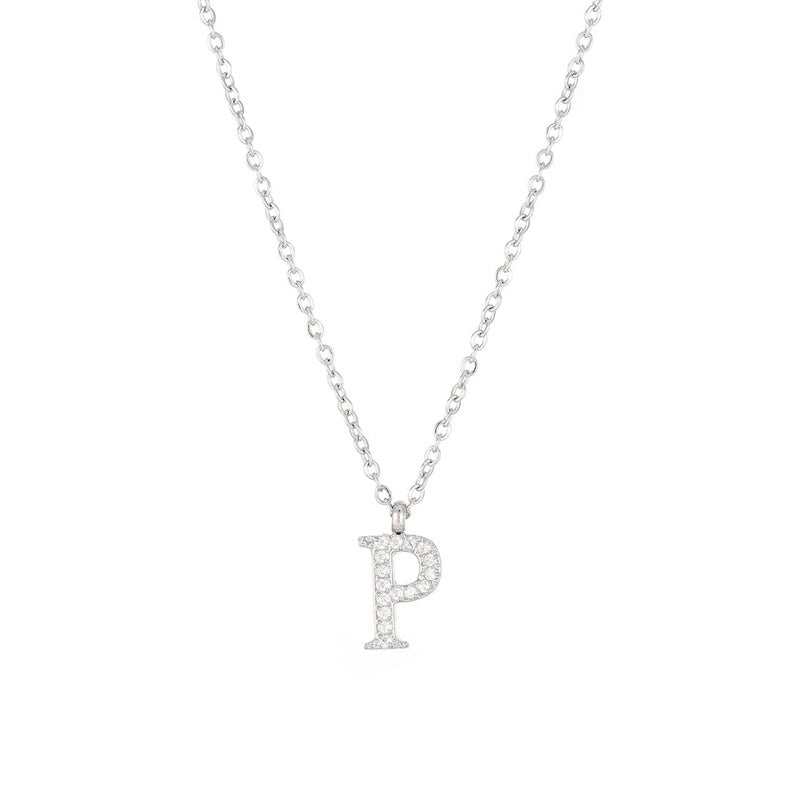 Minimalist Letter 304 Stainless Steel Zircon 16K Gold Plated White Gold Plated Plating Inlay Pendant Necklace
