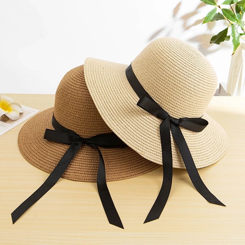 Women's IG Style Bow Knot Wide Eaves Straw Hat