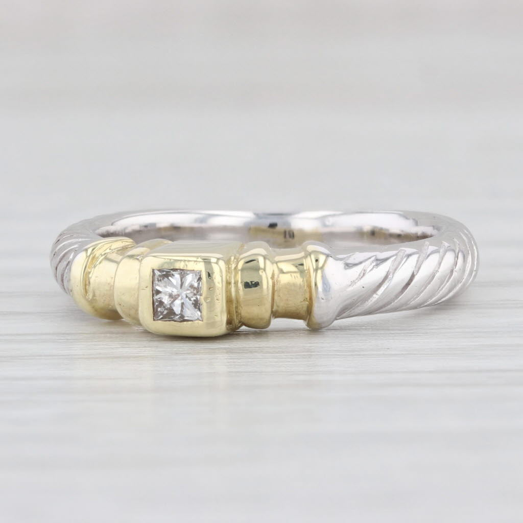 0.12ctw Princess Solitaire Diamond Ring 18k Yellow White Gold Sz 5.75 Engagement
