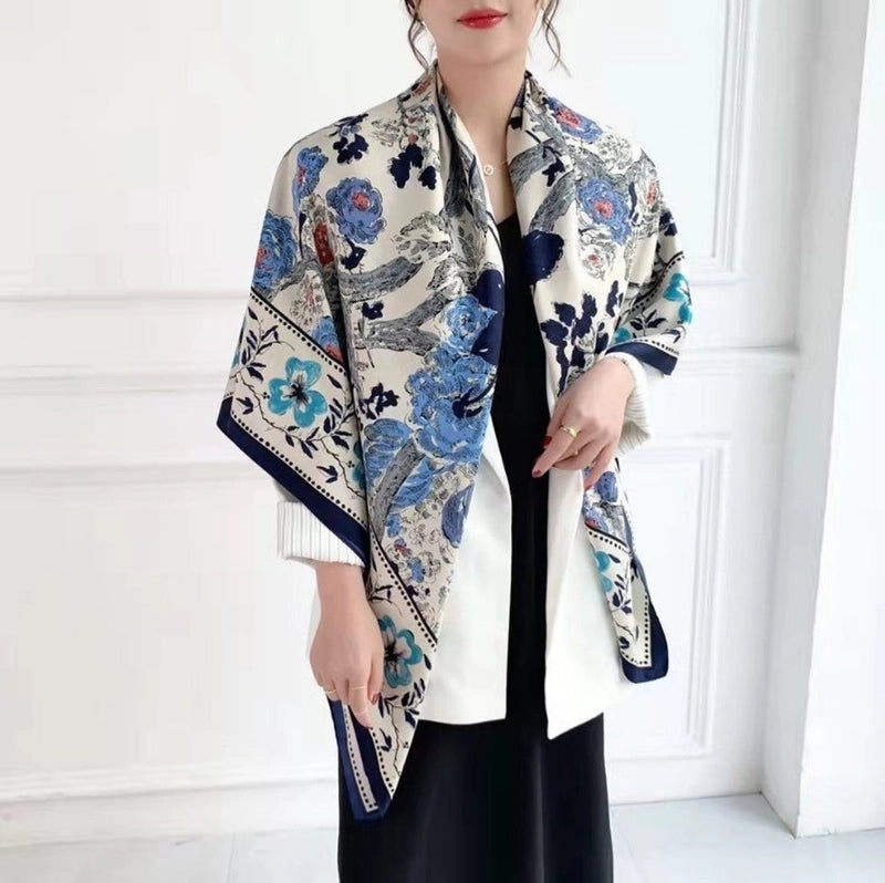 Women's Elegant Minimalist Plant Polyester Silk Scarf