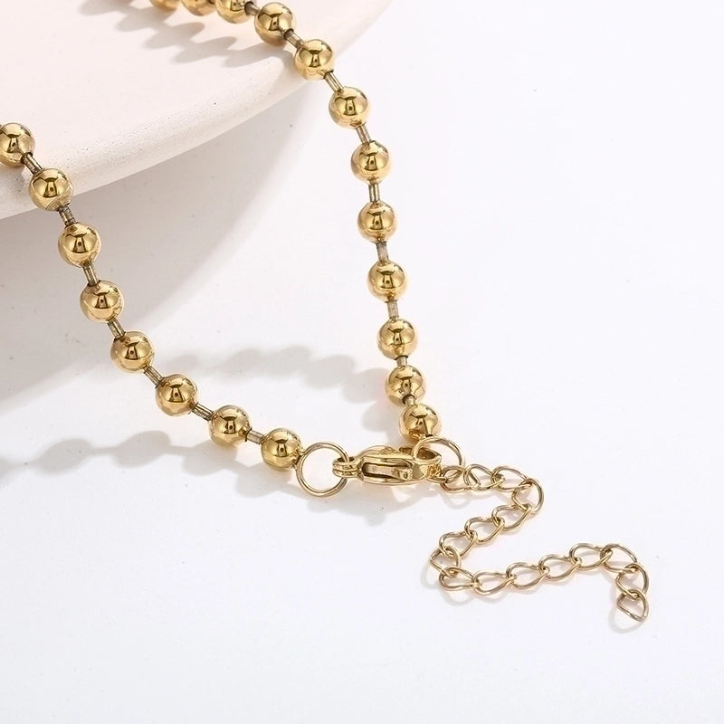 Sweet Heart Shape Stainless Steel 18K Gold Plated Beaded Bracelets Necklace