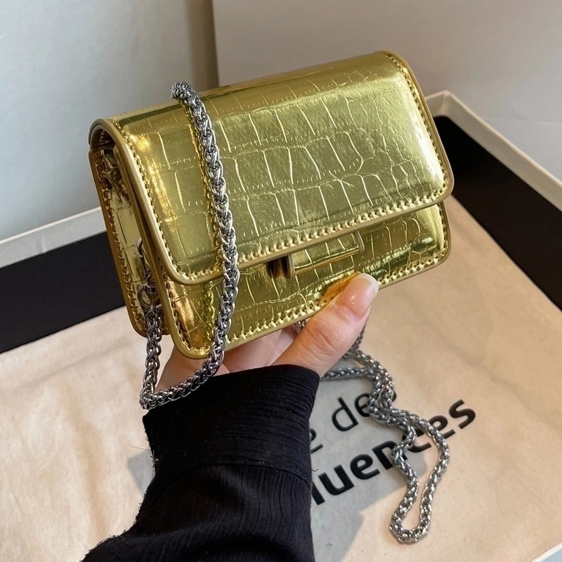 Women's Pu Leather Solid Color Crocodile Streetwear Square Magnetic Buckle Crossbody Bag
