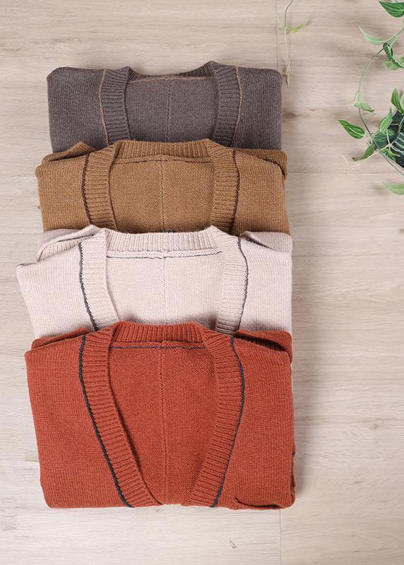 Camel Knitted  Waistcoat V Neck women sweatar vest