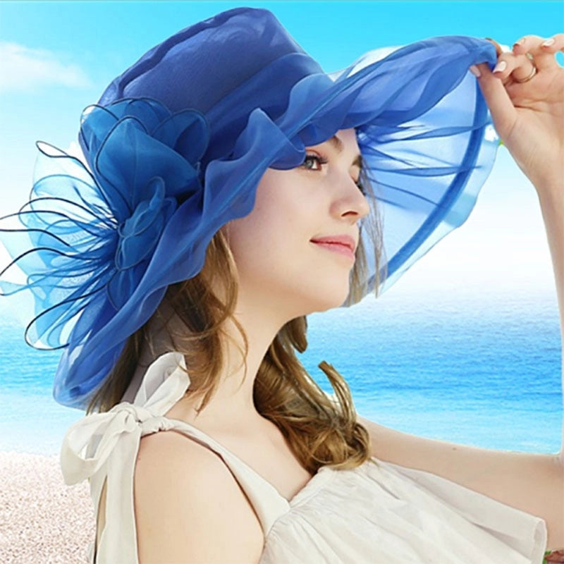 3 Pieces Women's Exaggerated Lady Vacation Solid Color Flower Big Eaves Sun Hat