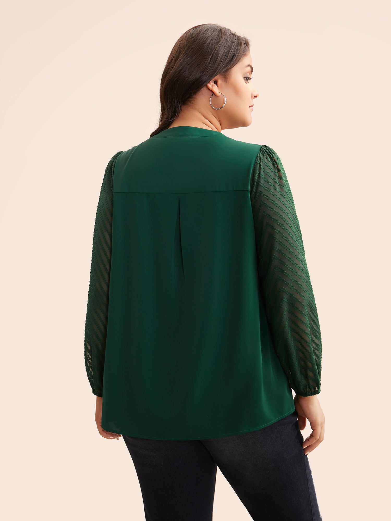 Solid Textured Notched Collar Pleated Blouse