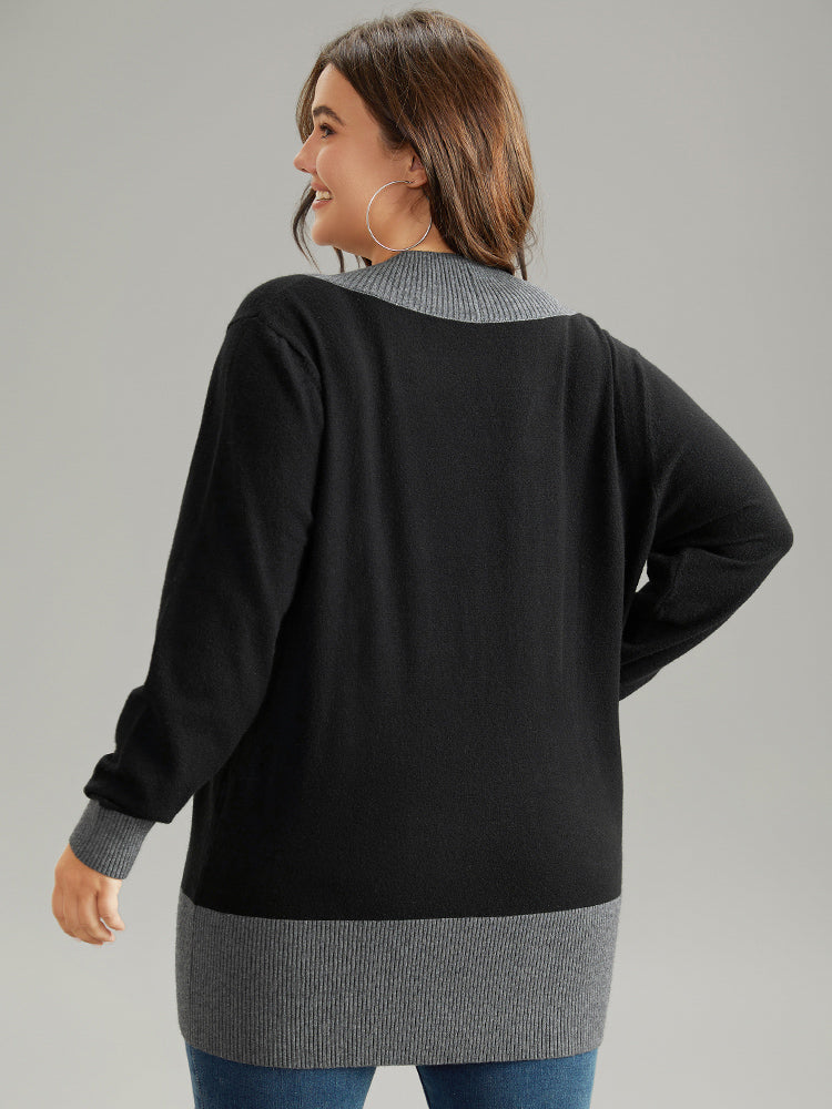 Supersoft Essentials Contrast Deep V Neck Button Detail Pullover