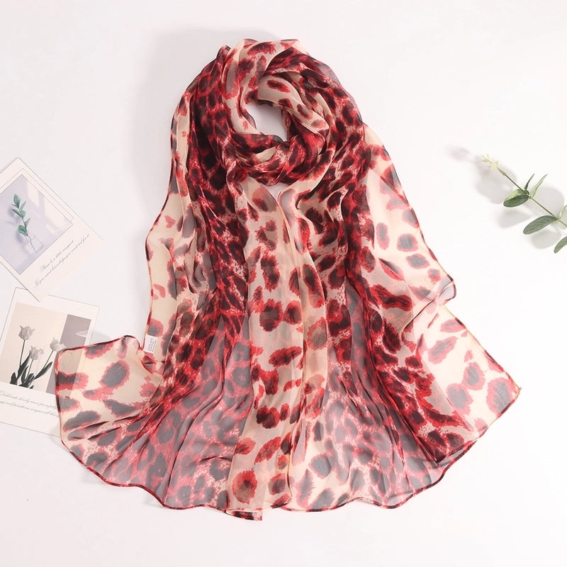 Women's Minimalist Leopard Chiffon Silk Scarf