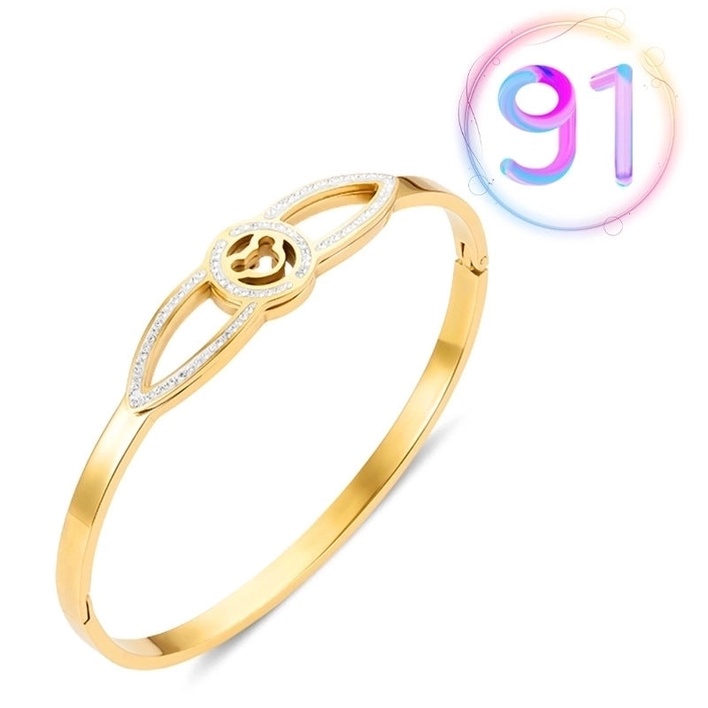2 Pieces Fashion Geometric Stainless Steel Plating Zircon Bangle