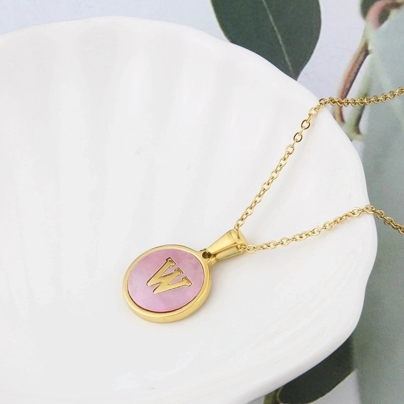 Minimalist Letter Titanium Steel Plating Inlay Shell Pendant Necklace