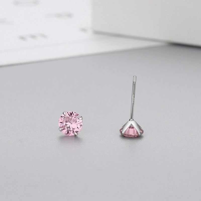 Minimalist Geometric Sterling Silver Zircon Ear Studs 1 Pair