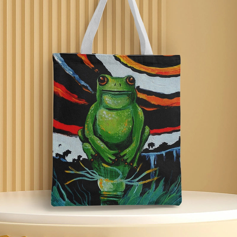 Women's Medium Canvas Frog Basic Classic Style Square Open Canvas Bag