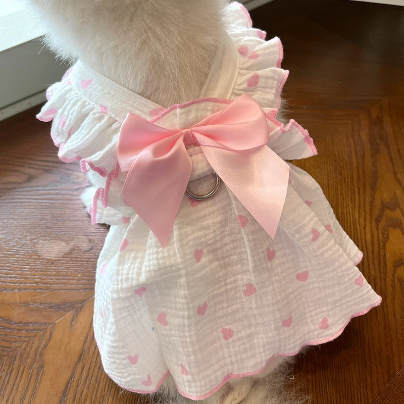 Cute Sweet Cotton Heart Shape Bow Knot Pet Clothing