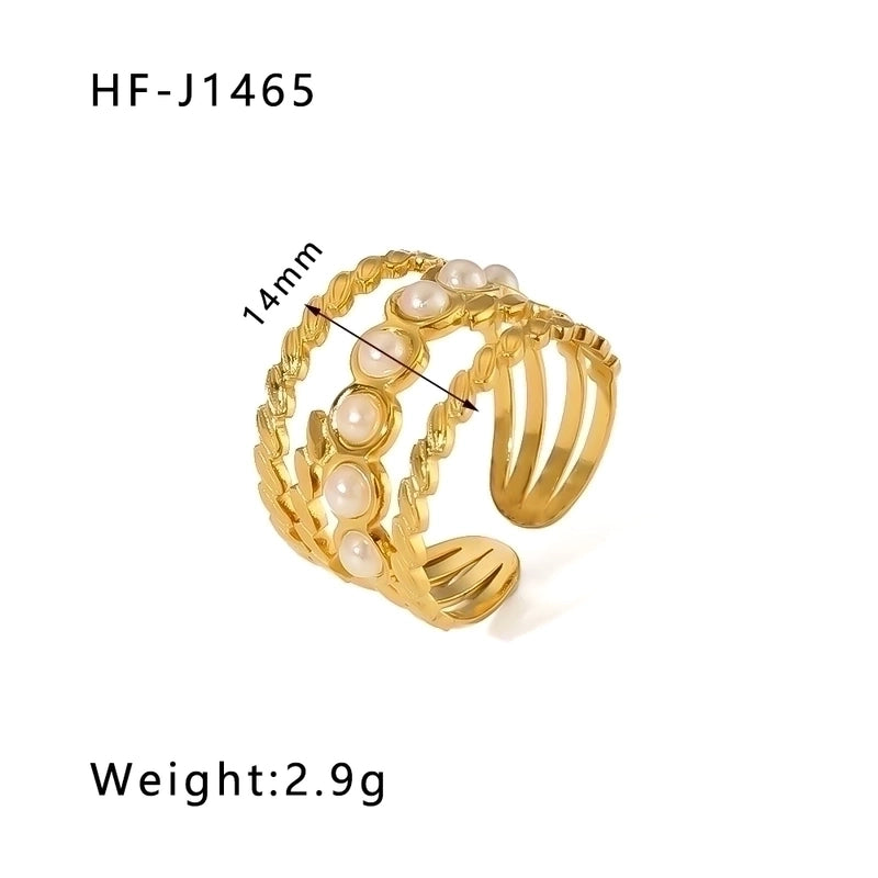Stainless Steel 18K Gold Plated Basic Vintage Style Plating Inlay Round Natural Stone Open Rings