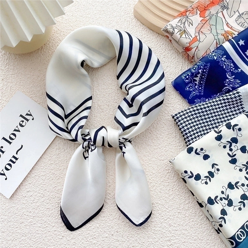 Fashion Small Thin Square Towel Silk Scarf Hair Band For Women 70*70
