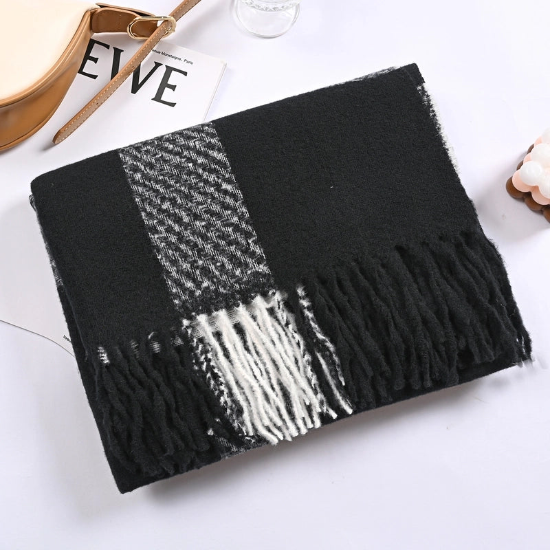 Winter New Plaid Cashmere Scarf Tassel Loop Yarn Warm Scarf Shawl Unisex