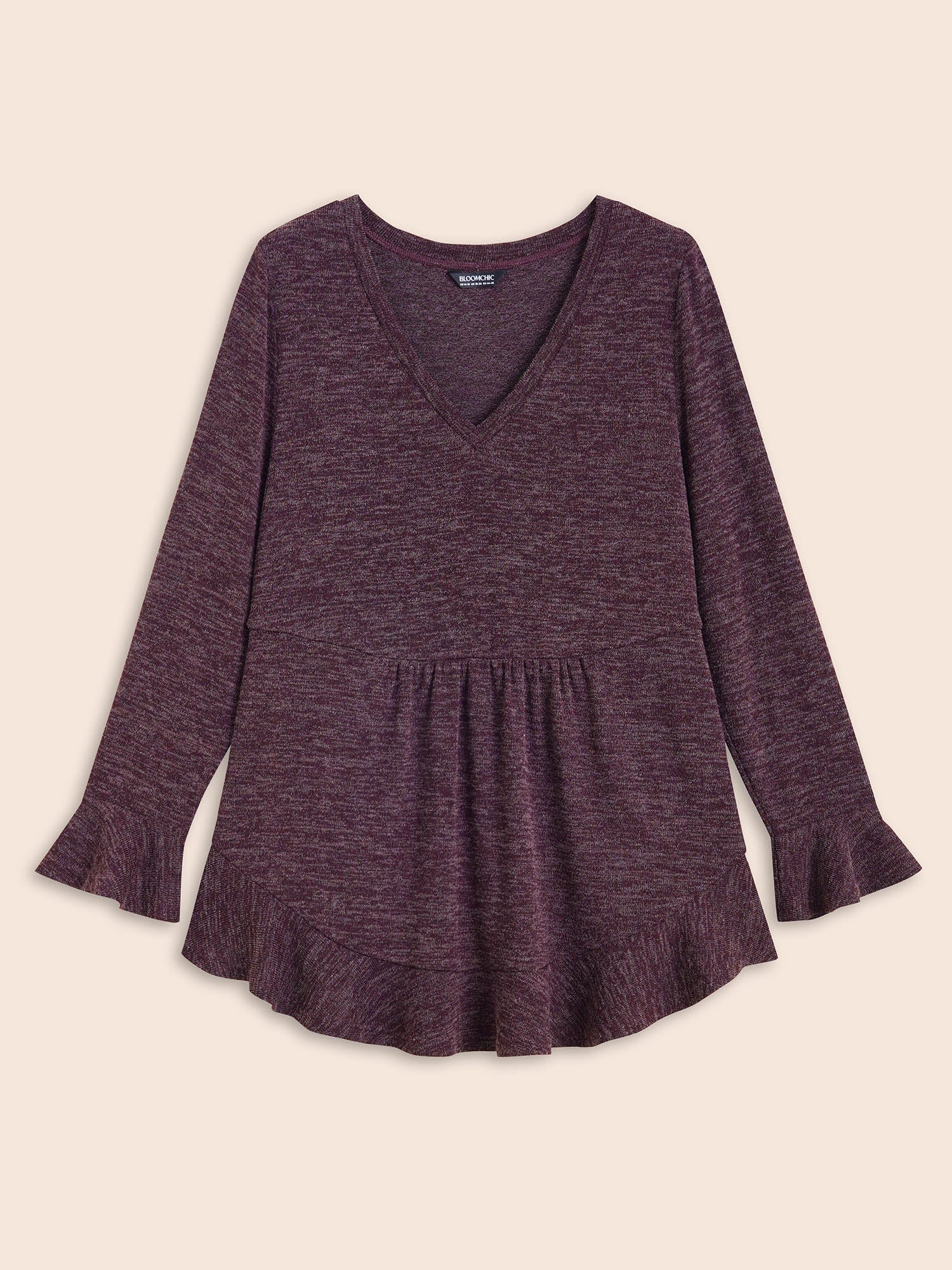 Heather Ruffle Sleeve Arc Hem Jersey Top