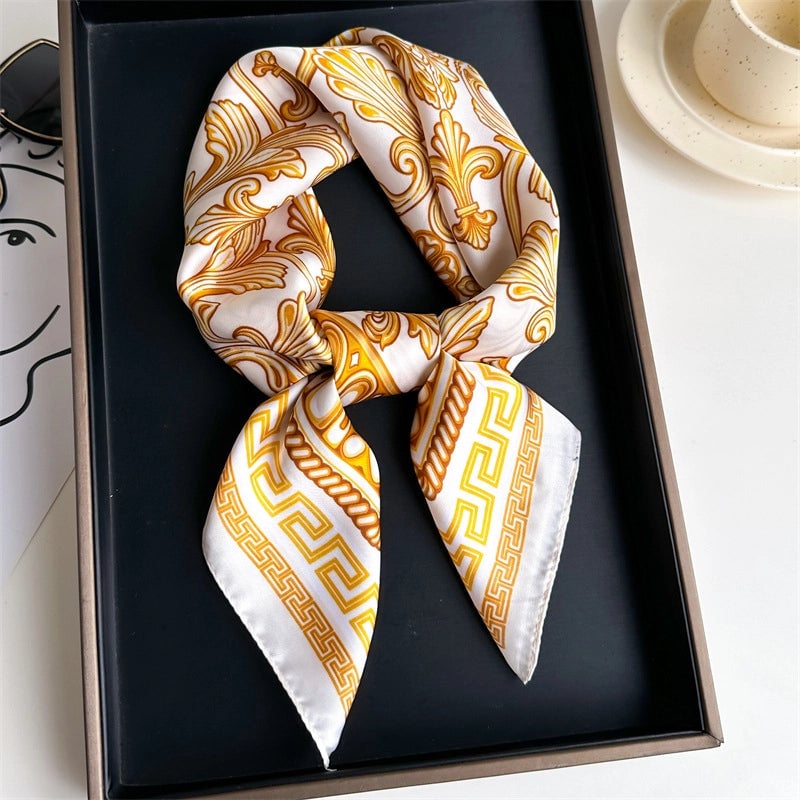 Unisex Casual Minimalist Stripe Flower Polyester Satin Printing Silk Scarf