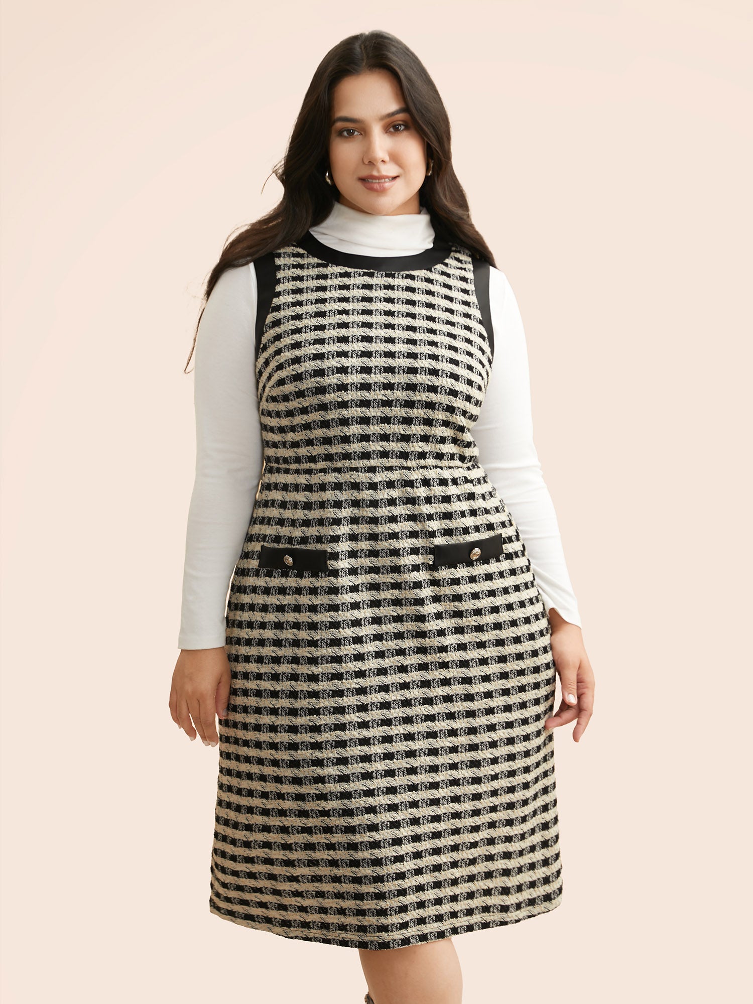 Tweed Patchwork Split Hem Dress