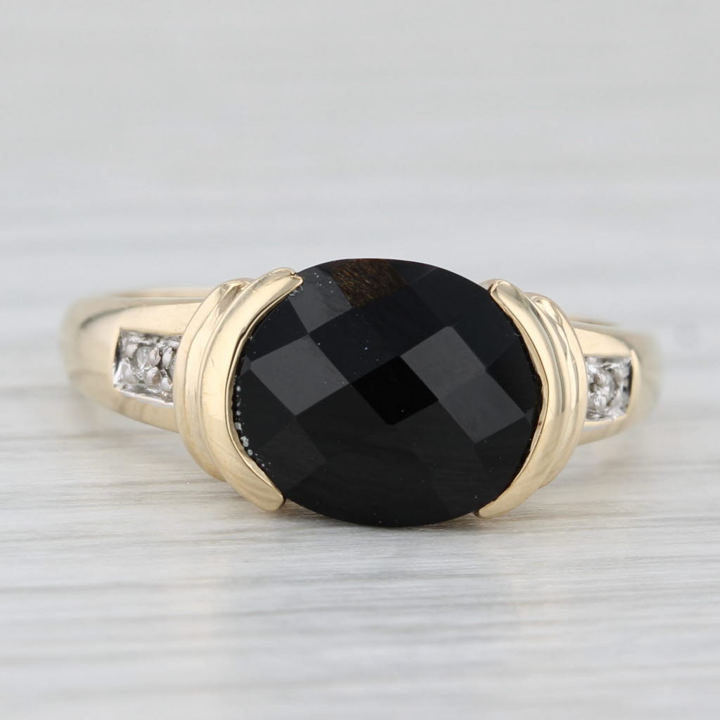 Oval Onyx Diamond Ring 10k Yellow Gold Size 8