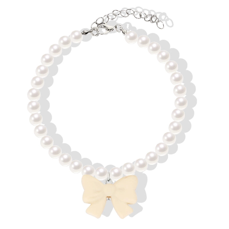 Ig Style Cute Imitation Pearl Plastic Bow Knot Beaded Pet Collar