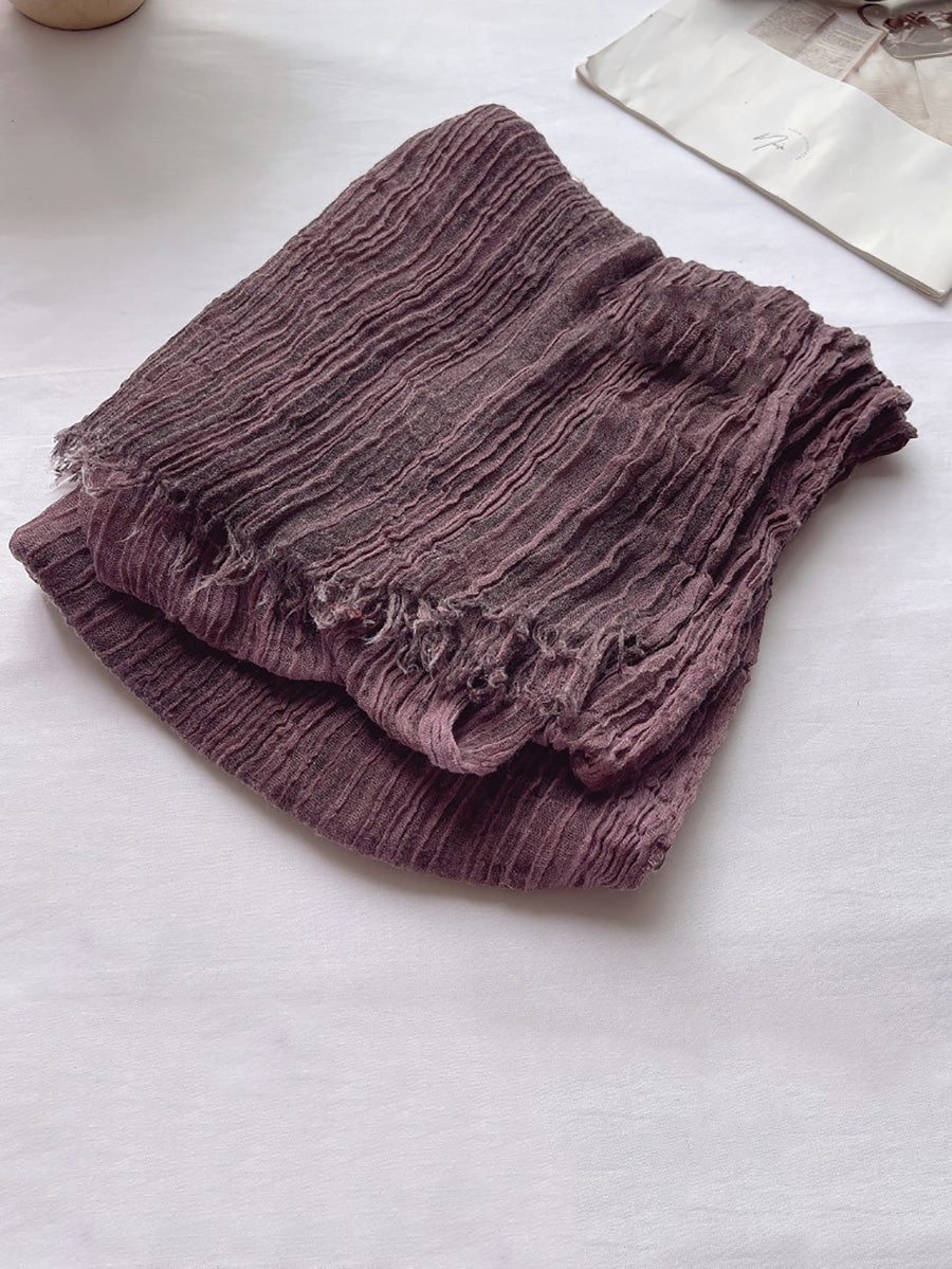 Vintage Pure Color Shirred Shawl Scarf