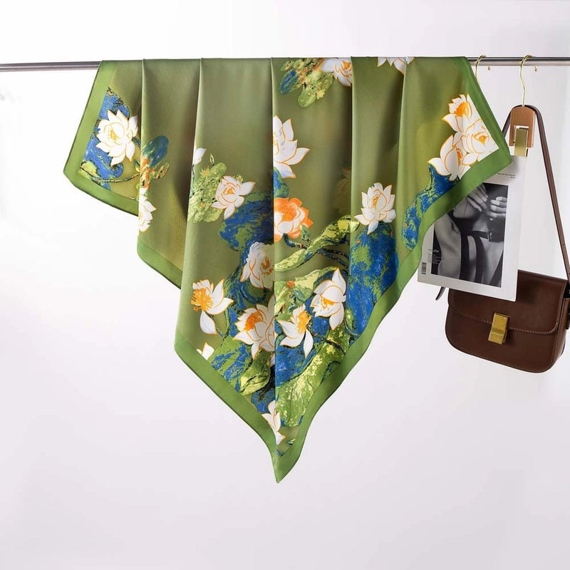 Women's Elegant Minimalist Stripe Flower Satin Silk Scarf
